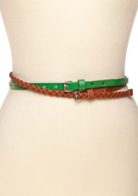 Red Camel Skinny Heart and Braided Set of 2 Belts