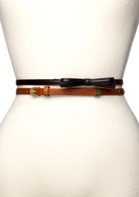 Red Camel Bow and Bar Skinny Belt Duo