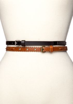 Red Camel Center Stud and Scallop Skinny Belts Duo