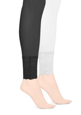HUE Lace Trim Opaque Footless Tights