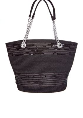 New Directions Paper Straw and Sequin Chain Tote