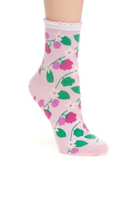 Hot Sox Scalloped Cuff Raspberry Mid Crew Sock