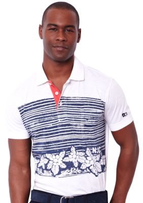 Nautica Jeans Company Floral Stripe Polo Knit
