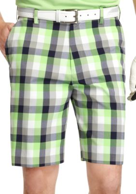 Izod Golf Flat Front Plaid Shorts