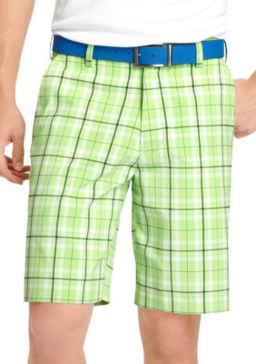Izod Golf Flat Front Plaid Shorts