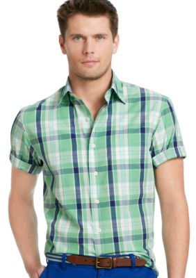 Izod Saltwater Poplin Point Collar Plaid