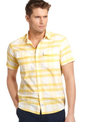 Izod Slim Fit Plaid Point Slub Shirt