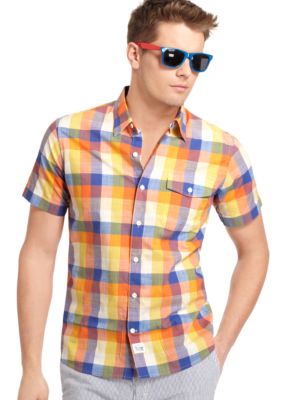 Izod Slim Fit Plaid Slub Shirt