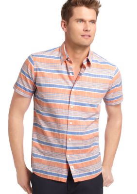 Izod Slim Fit Horizontal Stripe Slub Shirt