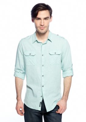 DKNY Jeans Roll Tab Check Linen Shirt