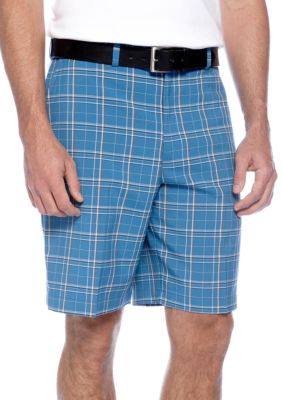 Haggar Cool 18 Microfiber Plaid Plain Front Shorts