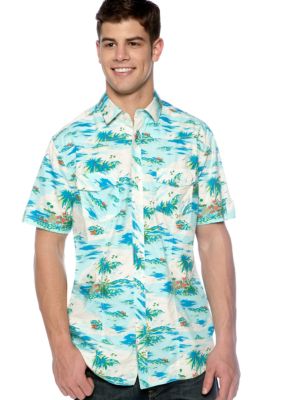 Red Camel Plaid Woven Hawaiin Shirt