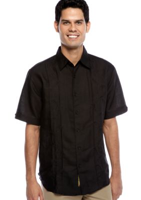 Cubavera Leaf Embellished Panel Shirt