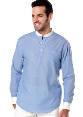 Cubavera Stripe Banded Collar Woven Shirt