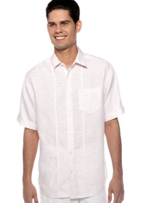 Cubavera Linen Doby Print Woven Shirt