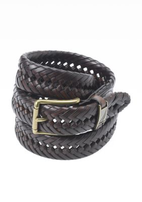 Nautica Leather Handlace Basket Weave Braided Dress Belt