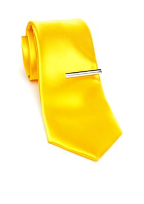Madison Slim Solid Tie with Tie Bar