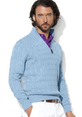 Tussah Silk Half-Zip Cabled Sweater