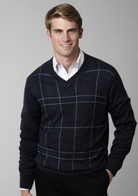 Geoffrey Beene Soft Touch Windowpane V Neck Sweater
