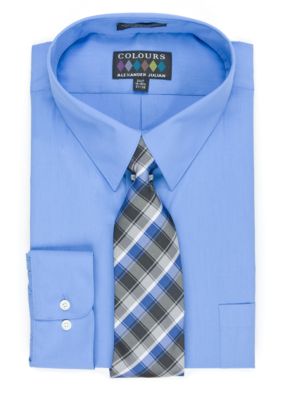 Alexander Julian Big & Tall Fitted Boxed Dress Shirt & Tie Set