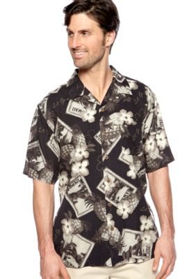Ocean & Coast Black Hibiscus Woven Shirt