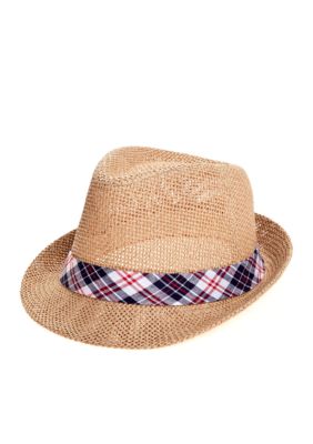 Saddlebred Straw Fedora with Plaid Band