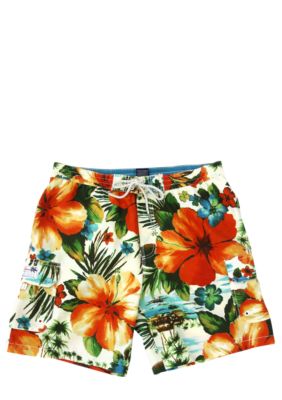 Caribbean Joe Tropical Print Fashion Swim Trunk