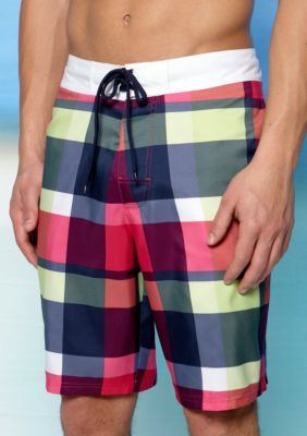 Red Camel Plaid Outseam Swim Trunks