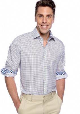 Thomas Dean Double Grid Spread Collar Sport Shirt