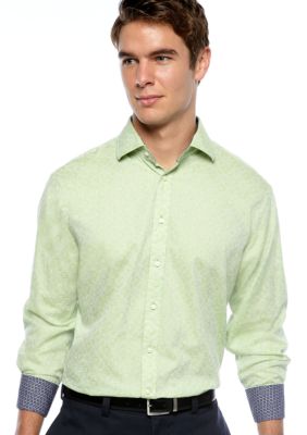 Thomas Dean Circle Print Solid Sport Shirt