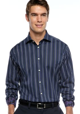 Thomas Dean Textured Stripe Sport Shirt
