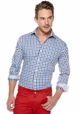 Thomas Dean Gingham Check Button Down Shirt