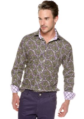 Thomas Dean Paisley Printed Button Down Shirt
