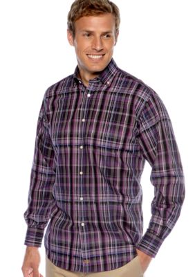 Thomas Dean Spread Collar Plaid Sport Shirt