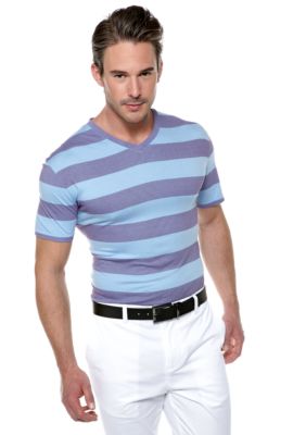 MADE Cam Newton Big & Tall Blue Stripe V-Neck Tee