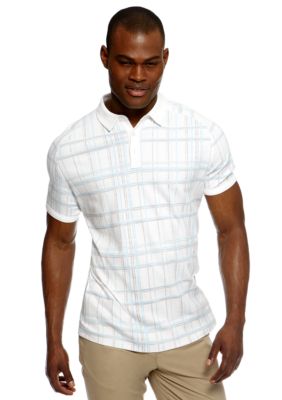 MADE Cam Newton White And Light Blue Windowpane Polo