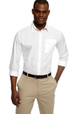 MADE Cam Newton Big & Tall White Solid Roll Tab Shirt
