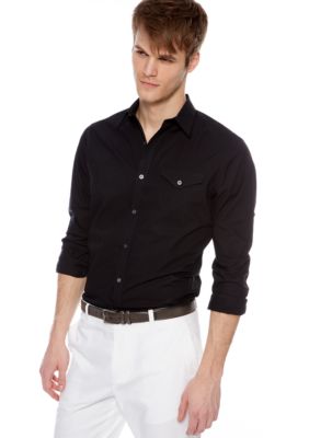 MADE Cam Newton Big & Tall Black Solid Woven Shirt