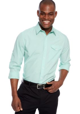 MADE Cam Newton Big & Tall Travis Teal Solid Woven Shirt