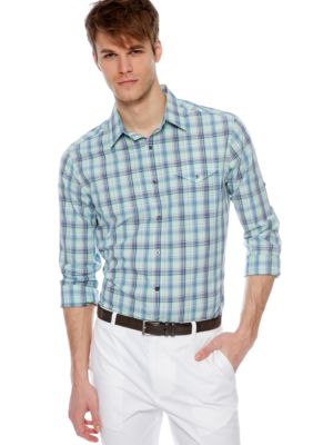 MADE Cam Newton Big & Tall Artist Aqua Plaid Woven Shirt
