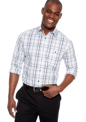 MADE Cam Newton Big & Tall White & Blue Plaid Woven Shirt