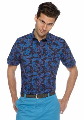 MADE Cam Newton Floral Print Short Sleeve Woven Shirt