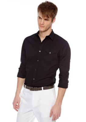 MADE Cam Newton Black Solid Woven Shirt