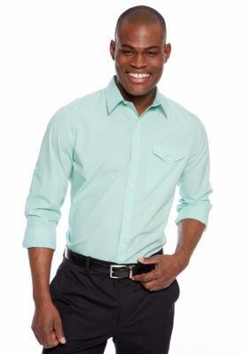 MADE Cam Newton Travis Teal Solid Woven Shirt