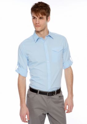 MADE Cam Newton Jazz Blue Solid Woven Shirt