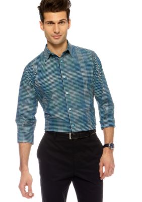 MADE Cam Newton Big & Tall Navy Grid No Pocket Woven Shirt