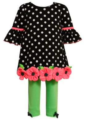 Bonnie Jean Polka Dot Bell Sleeve Dress & Legging Set