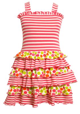 Bonnie Jean Stripe and Dot Knit Tiered Dress Toddler Girls