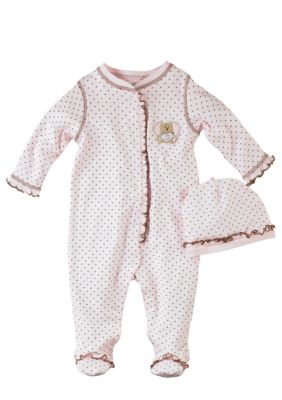 Little Me Heart Print Stretchie with Hat - Newborn