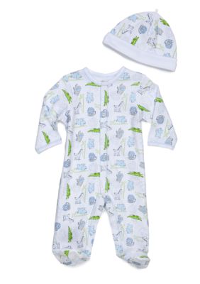 Little Me Safari Print Footie with Matching Hat